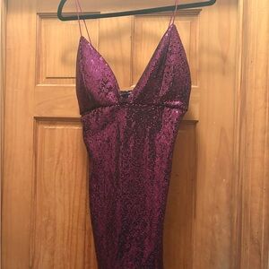 Fashion Nova Sparkling Magenta Backless Dress